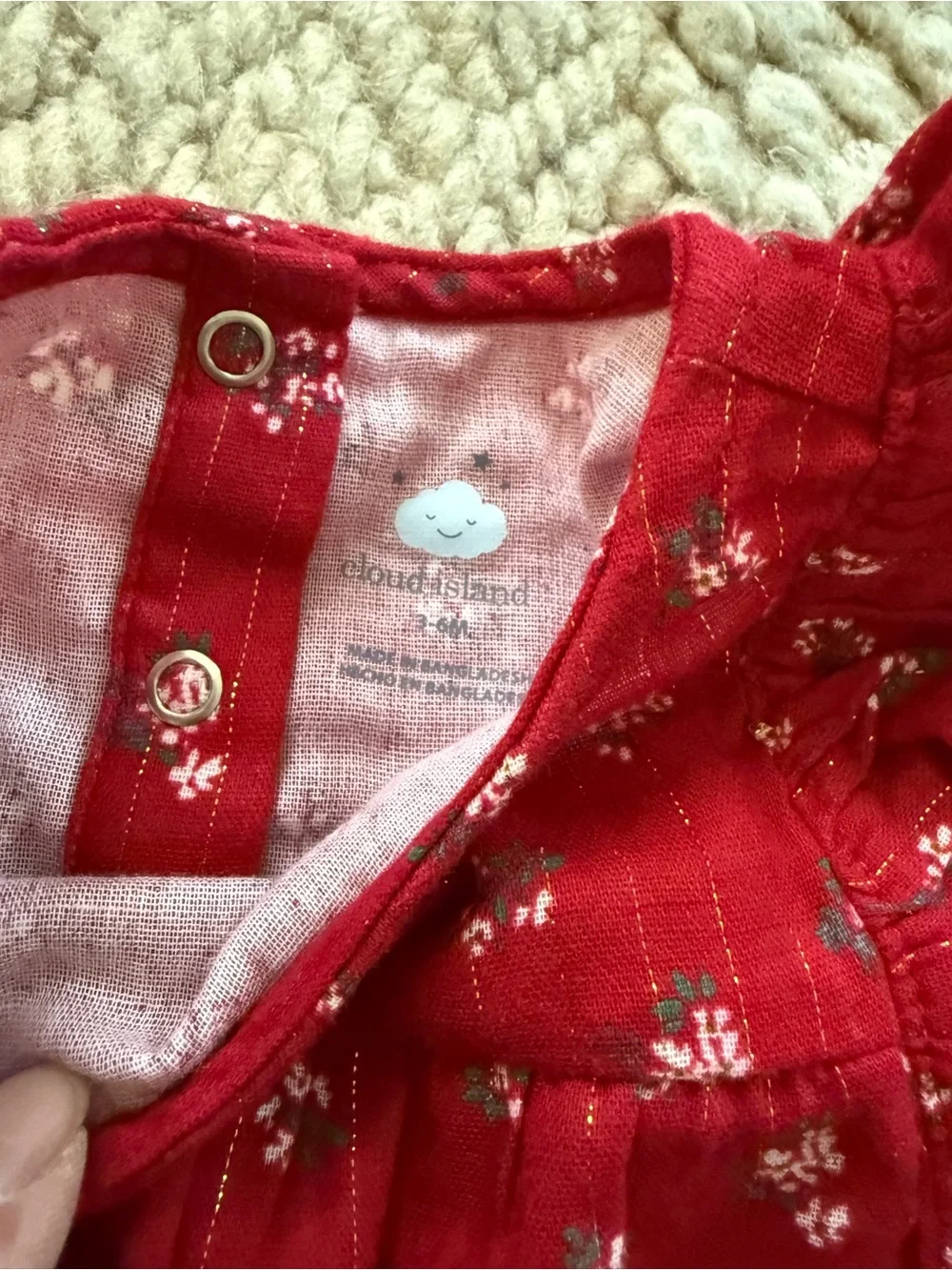 cloud island Red Floral Baby Romper with Gold Stitching 3-6 months nwt